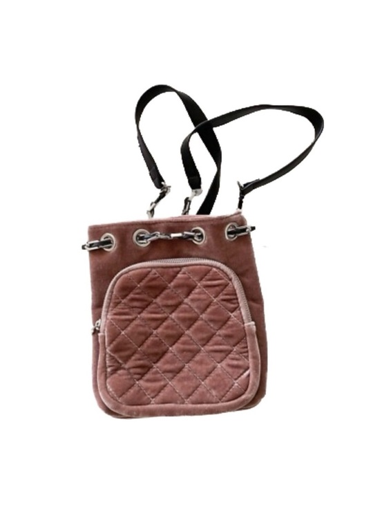 FREE PEOPLE ~ Elegant Brownish Pink Velour Quilted Backpack w/Silver Tone Chain